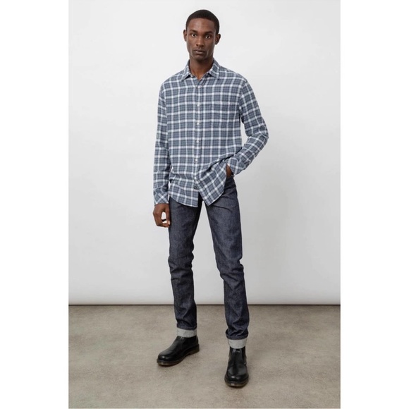 Rails Men's Brushed Lennox Long Sleeve Flannel Denim White Grey Blue XXL - Picture 2 of 7